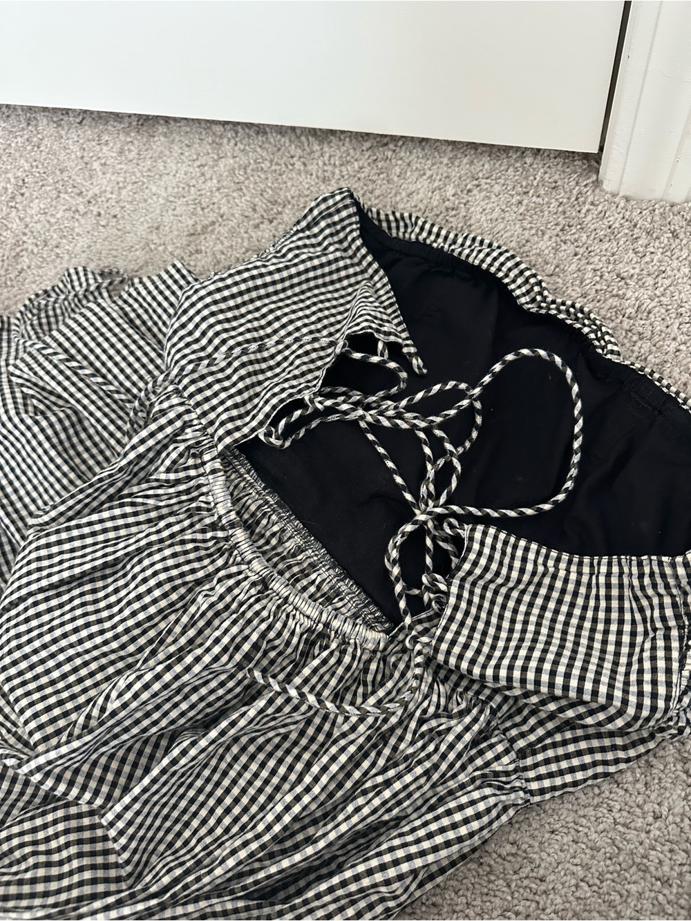 Smocked Strapless Gingham Midi Dress in Black & White - Picture 4 of 6